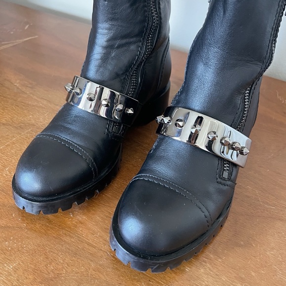 Alexander McQueen • black calfskin boot chunky silver metal studded moto - Picture 4 of 16